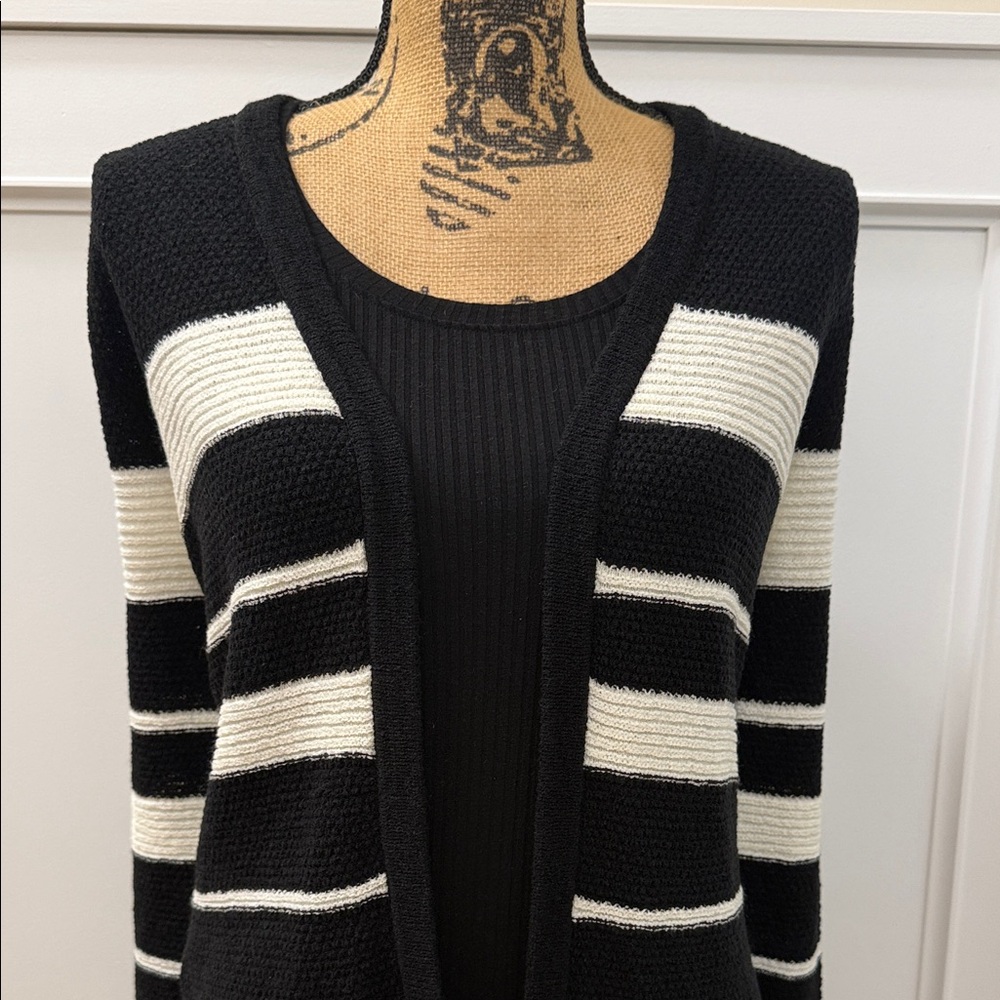 Calvin Klein Black and White Striped Cardigan